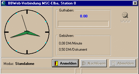 Startfenster bei eingeschalteten Gebühren