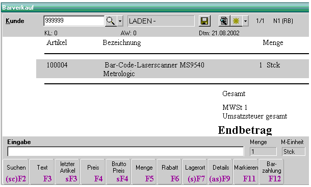 Programmausschnitt Barverkauf